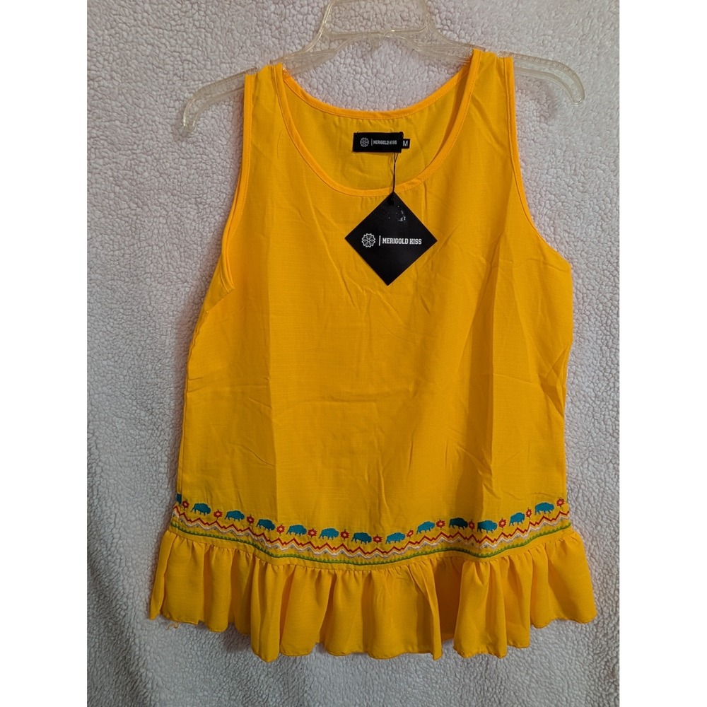 Merigold Kiss Peplum Top Womens Medium Yellow NEW Bison Southwestern